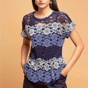 Eva Franco for Anthropologie | Romantic Whimsy | Navy Lace Peplum